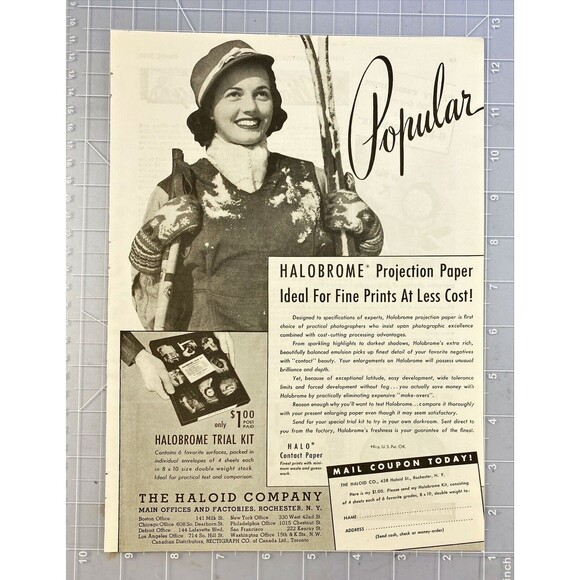 The Haloid Co. Halobrome Projection Paper "Ideal for Fine Prints" Print Ad 1941 - Picture 2 of 3